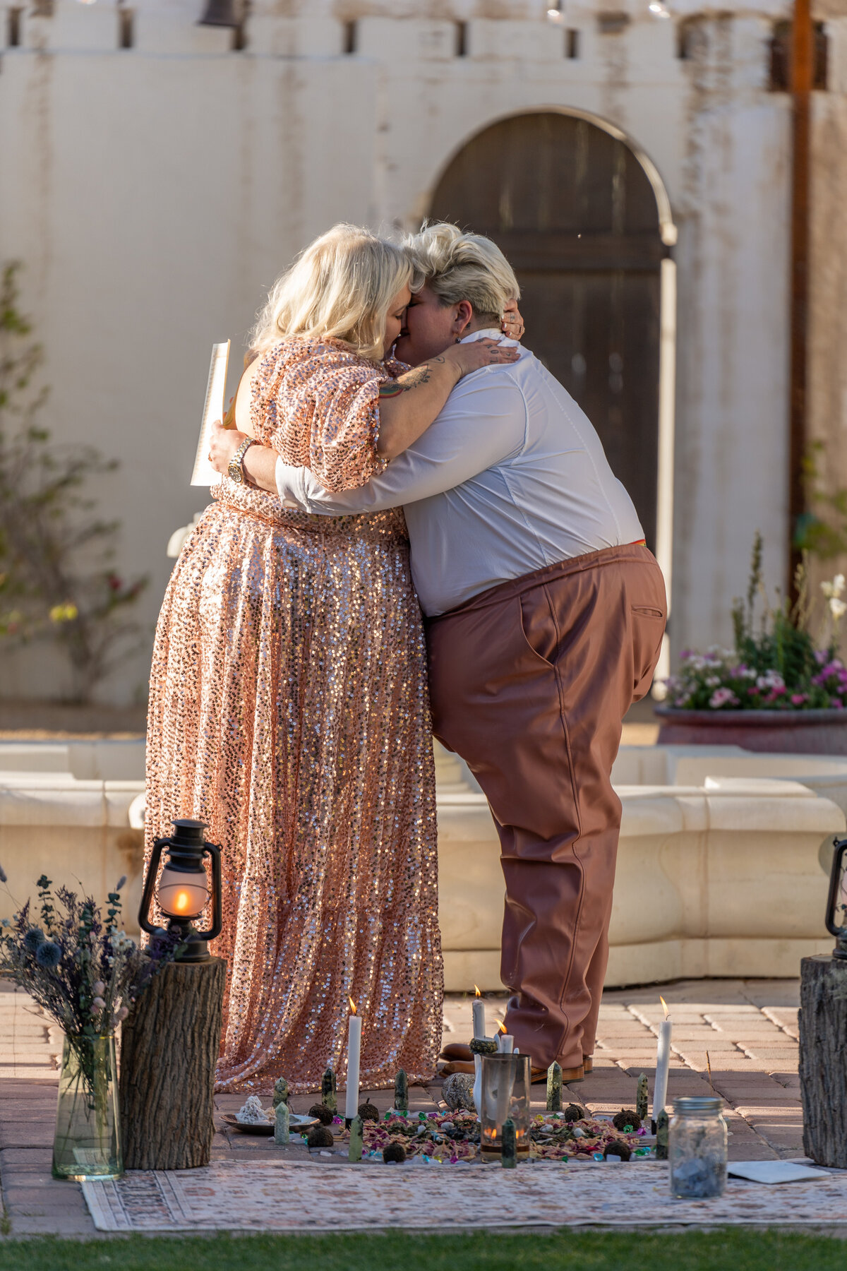 A couple hugging and kissing