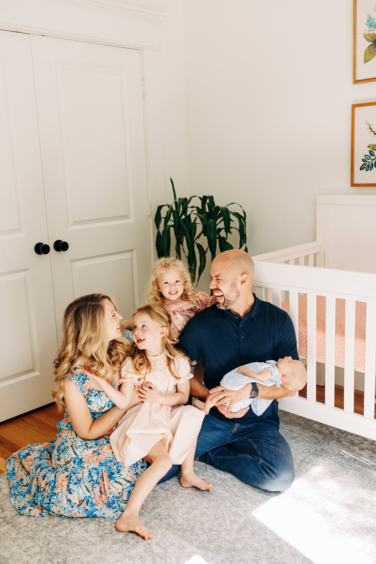 family of 5 during a Houston in home newborn photography session