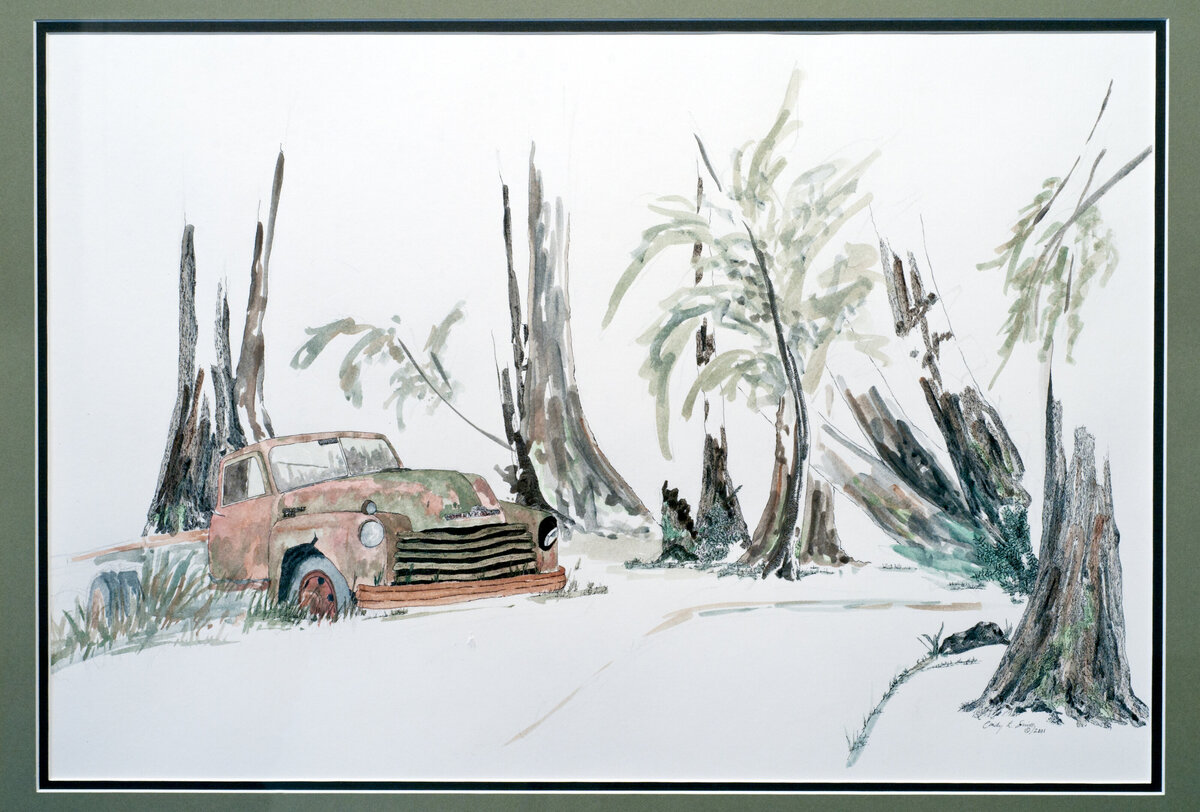 Antique Truck Watercolor Mixed Media Art