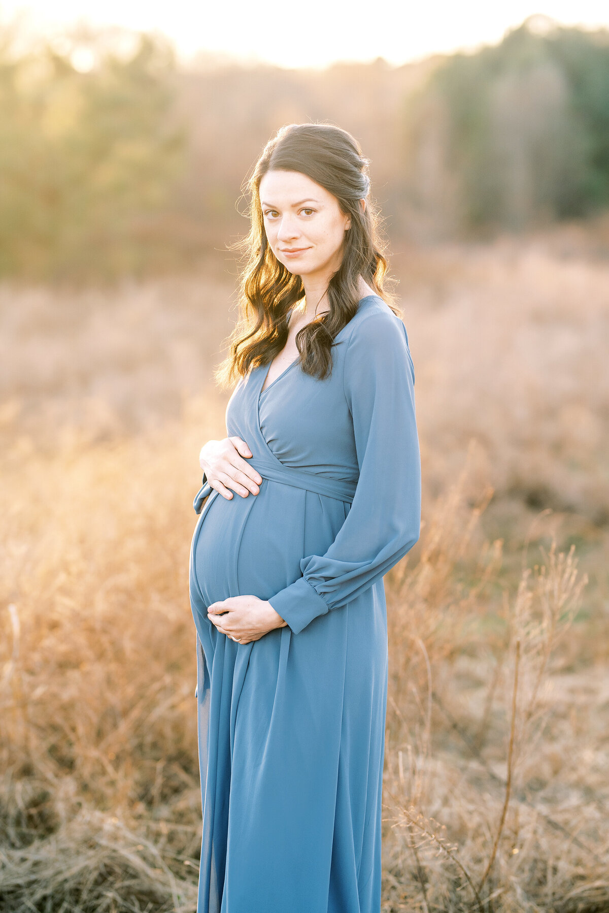 Mom Blue Dress in Field by Lindsey Powell Photography