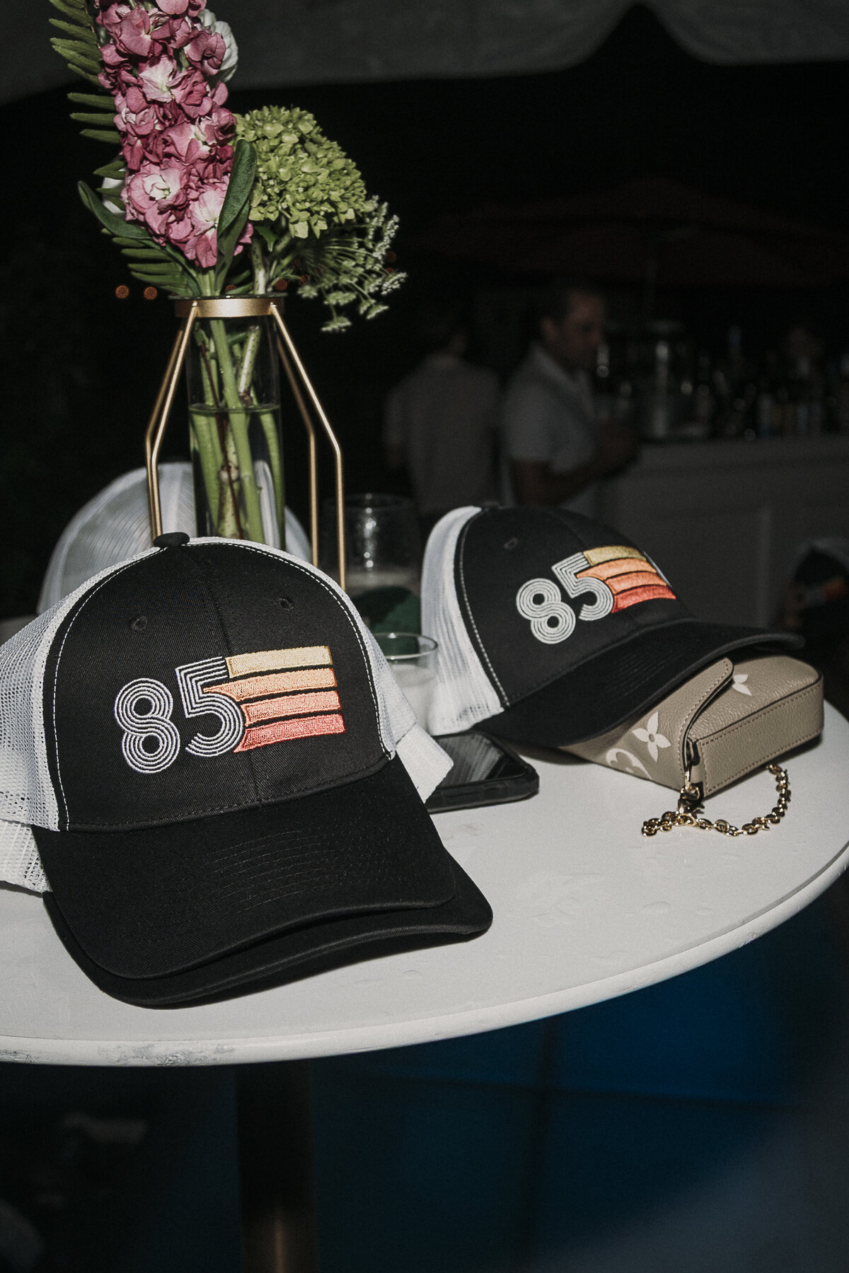 Photo of retro 1985 trucker in private backyard party by Mira Park Photography NY based wedding photographer