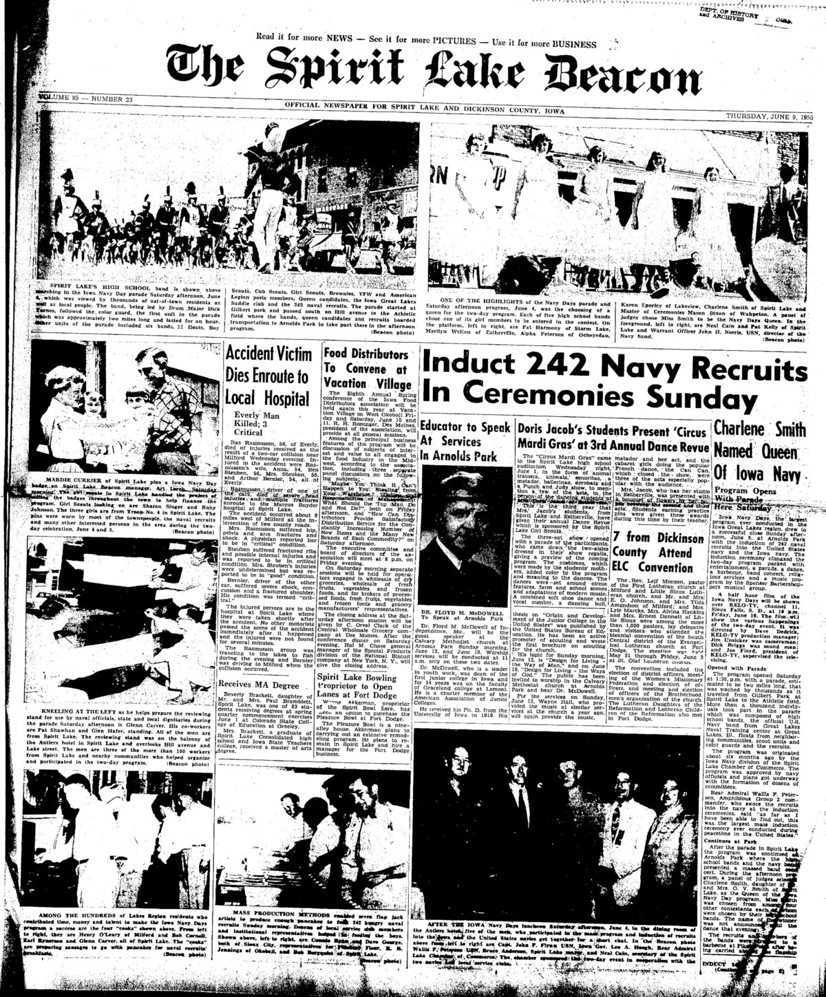 Spirit Lake Beacon, Page1, 1955-06-09