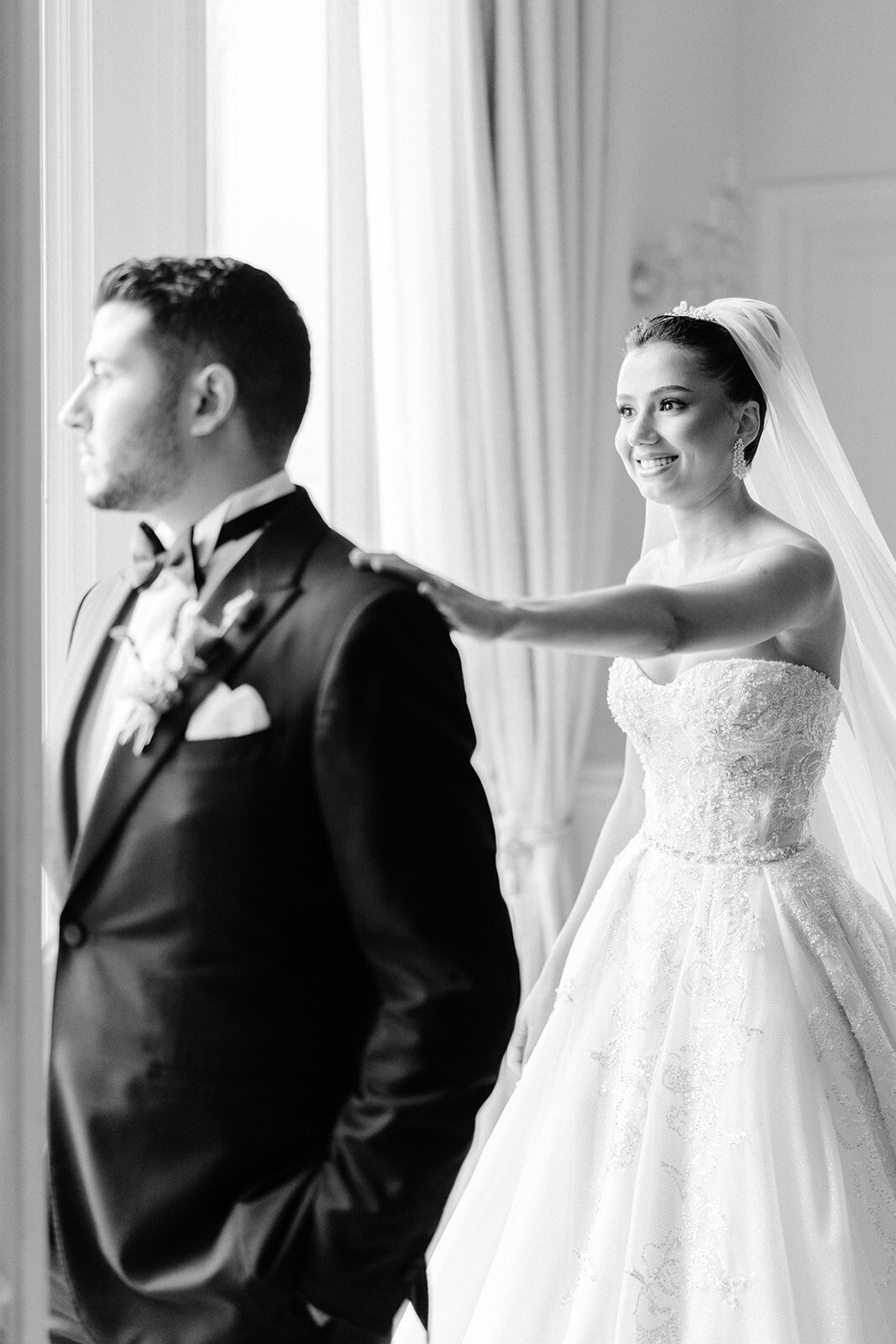 Bride and groom photographed from the waist