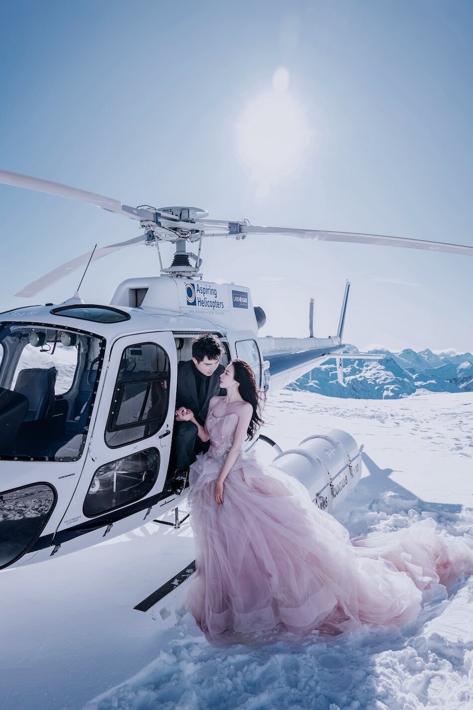 Helicopter wedding photoshoot, Dragon Fly Peak, Wanaka.