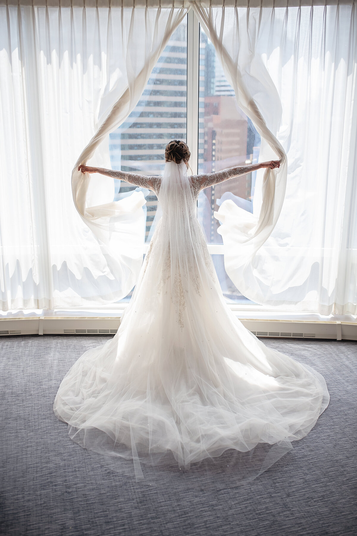 Stunning  picture of a bride getting ready at Luxury  Chicago hotel