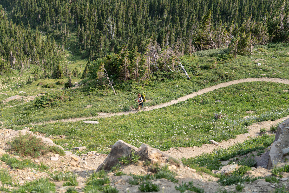 A hiker on a trail in Montana.