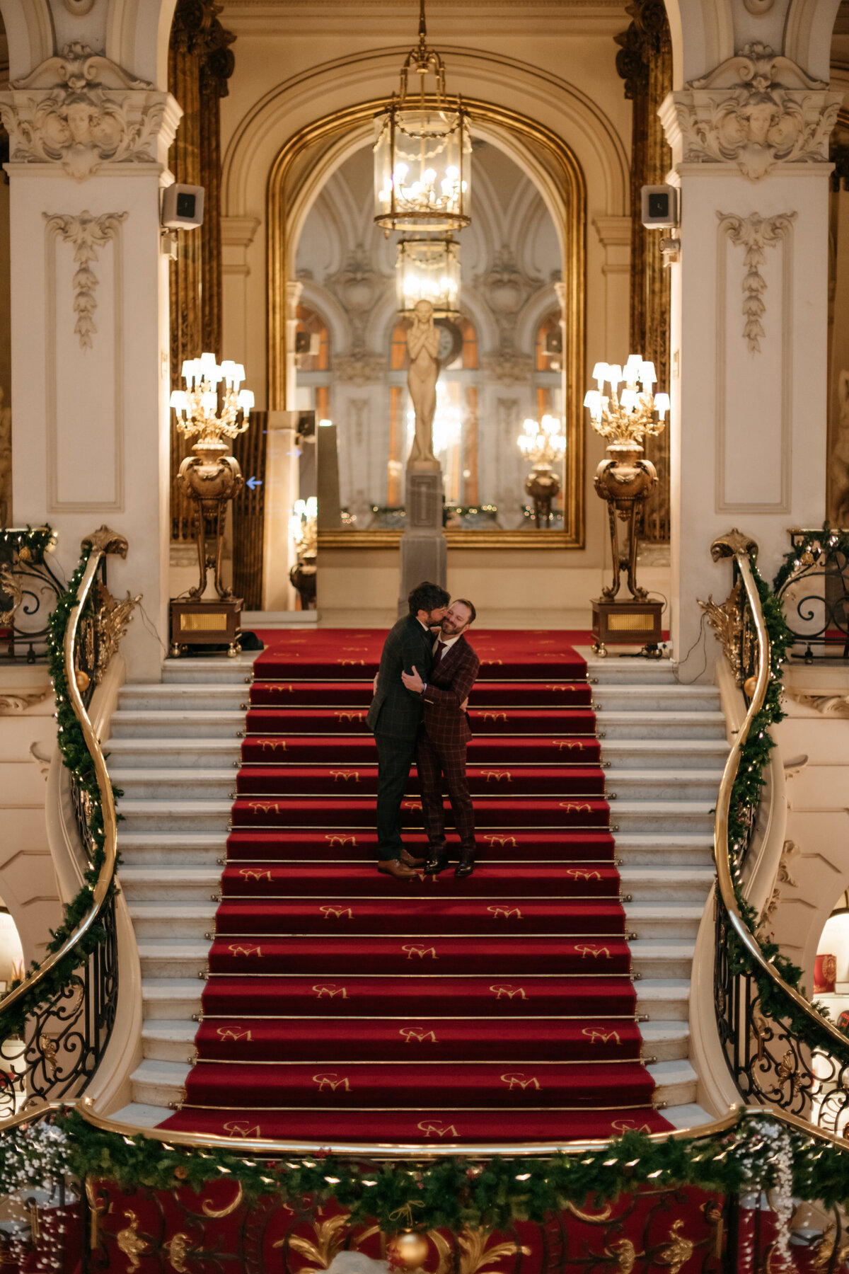 The grand staircase of a wedding venue