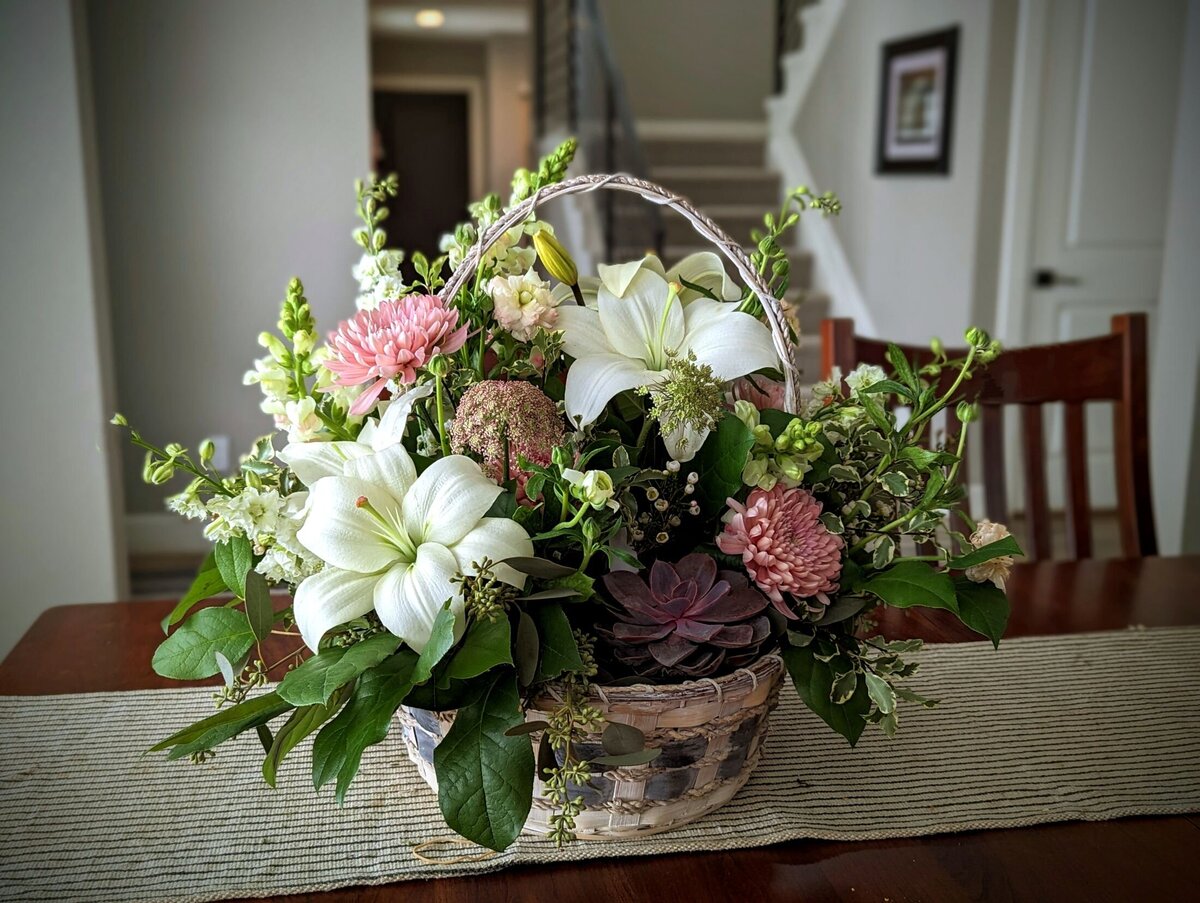 funeral basket pinks