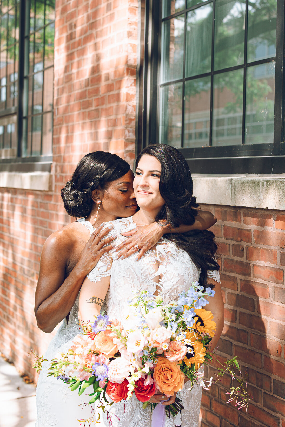 A couple poses on their wedding day at Room 1520 in Chicago