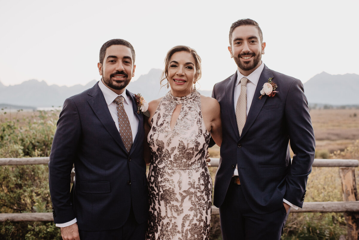Photographers Jackson Hole capture groom with mother and brother