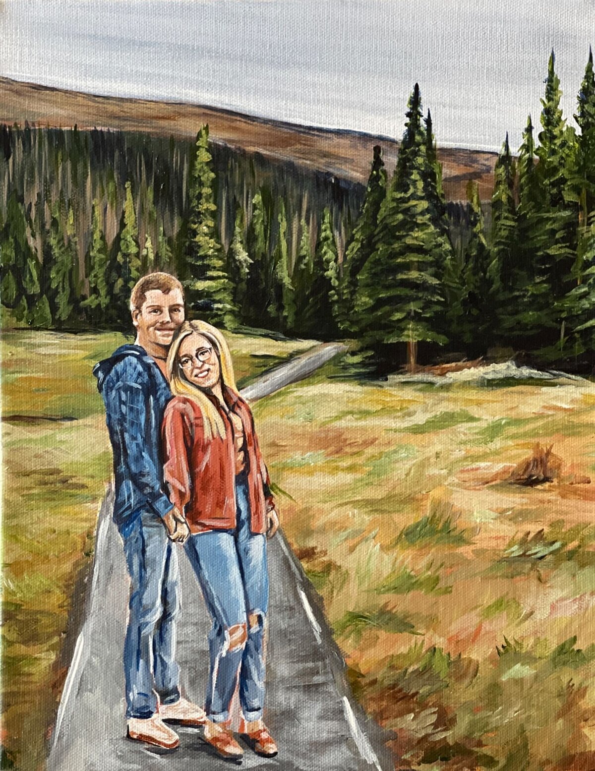A couples engagement session painted by Debbie Bowman art