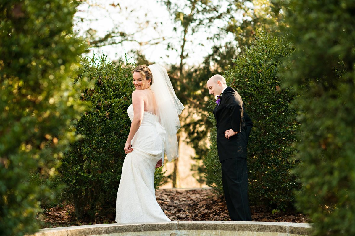 A couple having a first look at their Ridley Creek Mansion Wedding.