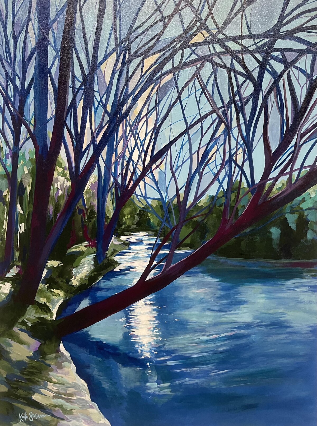 blue landscape painting
