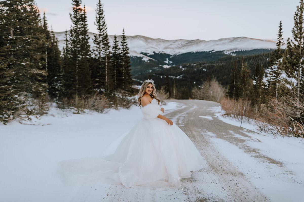 snowy colorado bridal portrait