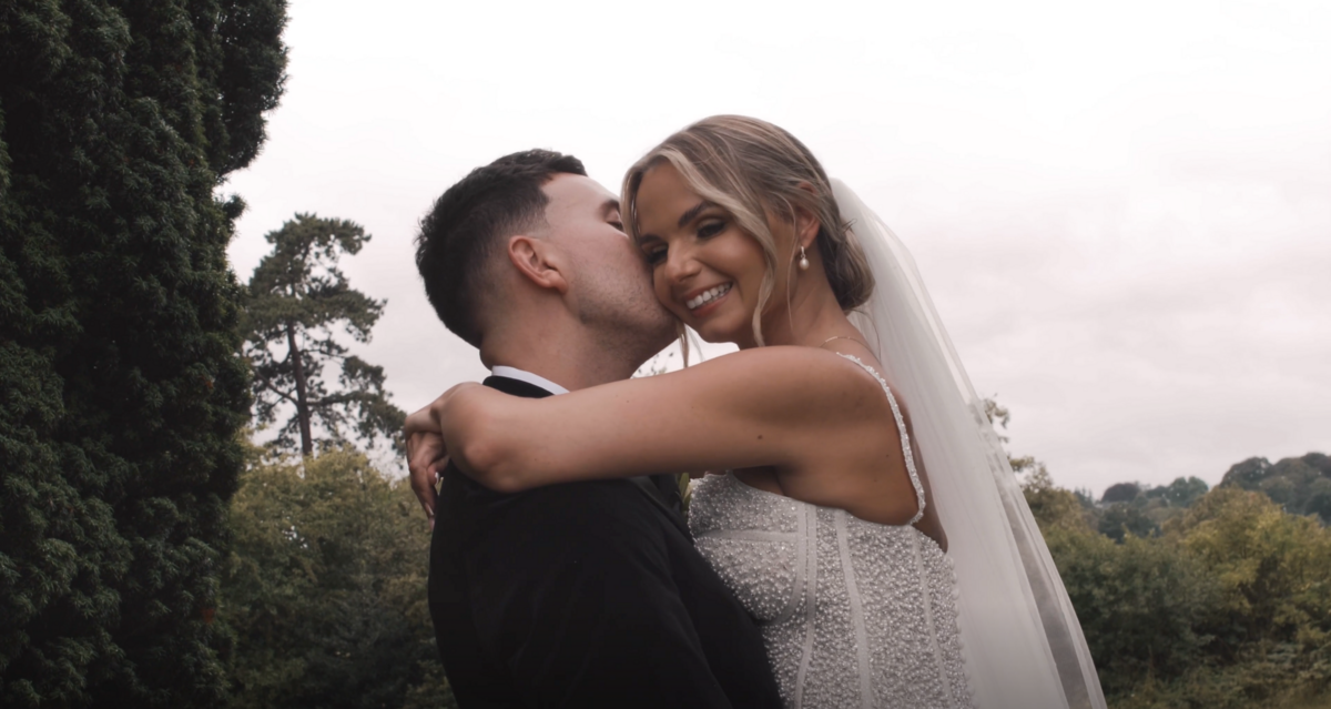 The Bride and Groom share a nice moment on their wedding day at Barton Hall in Northamptonshire. Captured on film by Northamptonshire wedding videographer HC Visuals.
