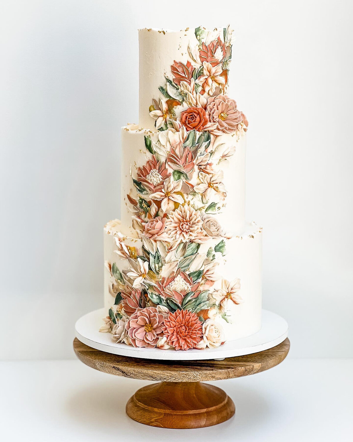 painted  buttercream flower wedding cake