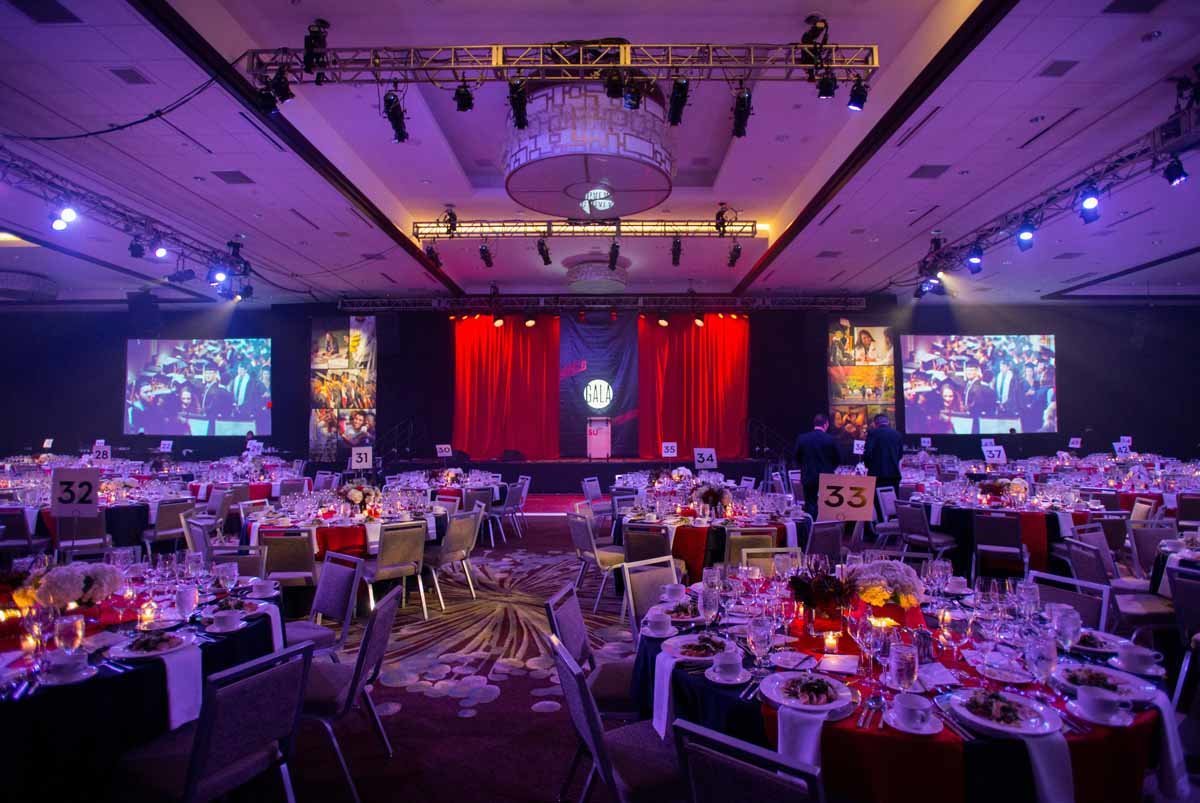 large gala reception in red and white