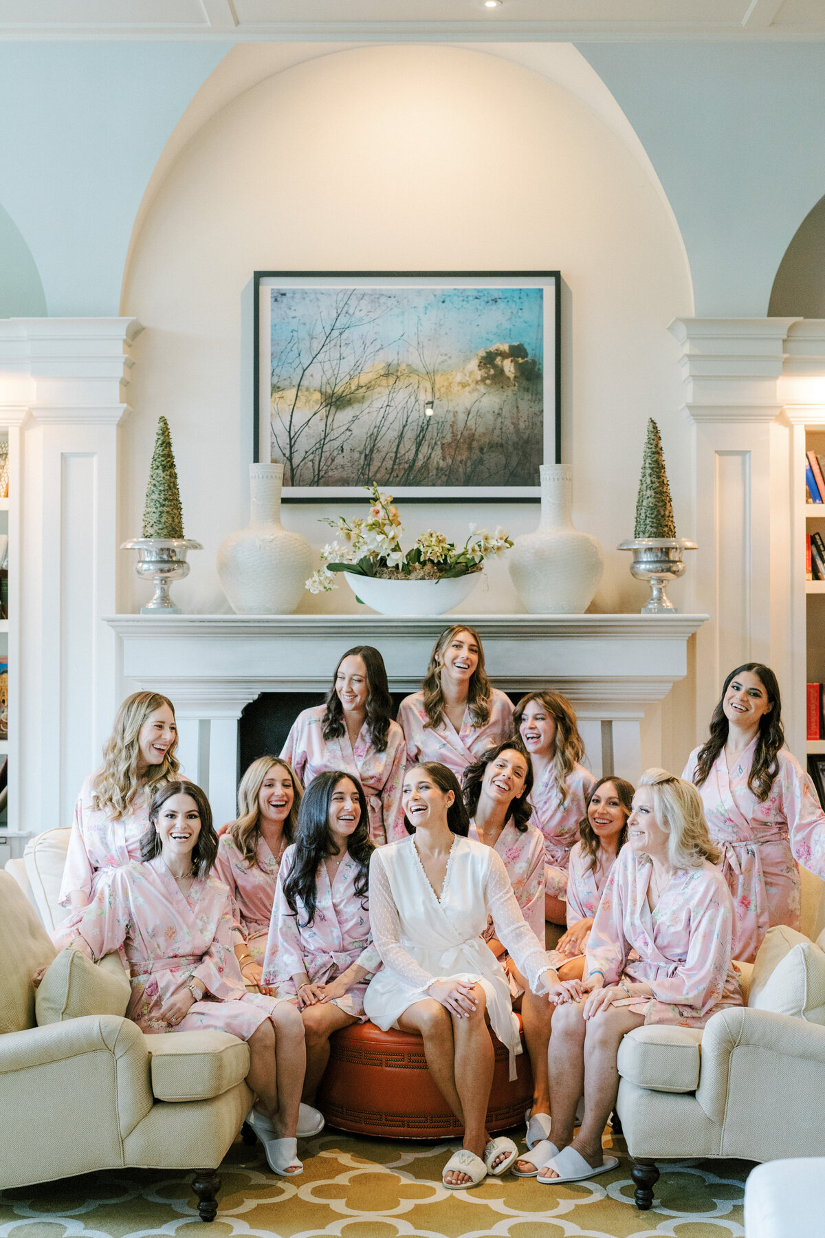Bride and bridal party in robes before getting ready
