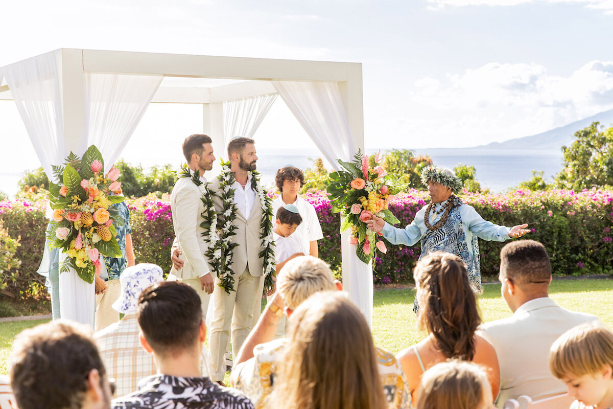 Maui venue wedding with arch and minister