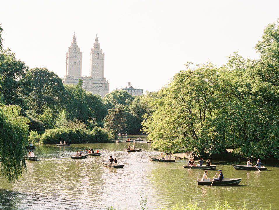 central park boathouse engagement photo