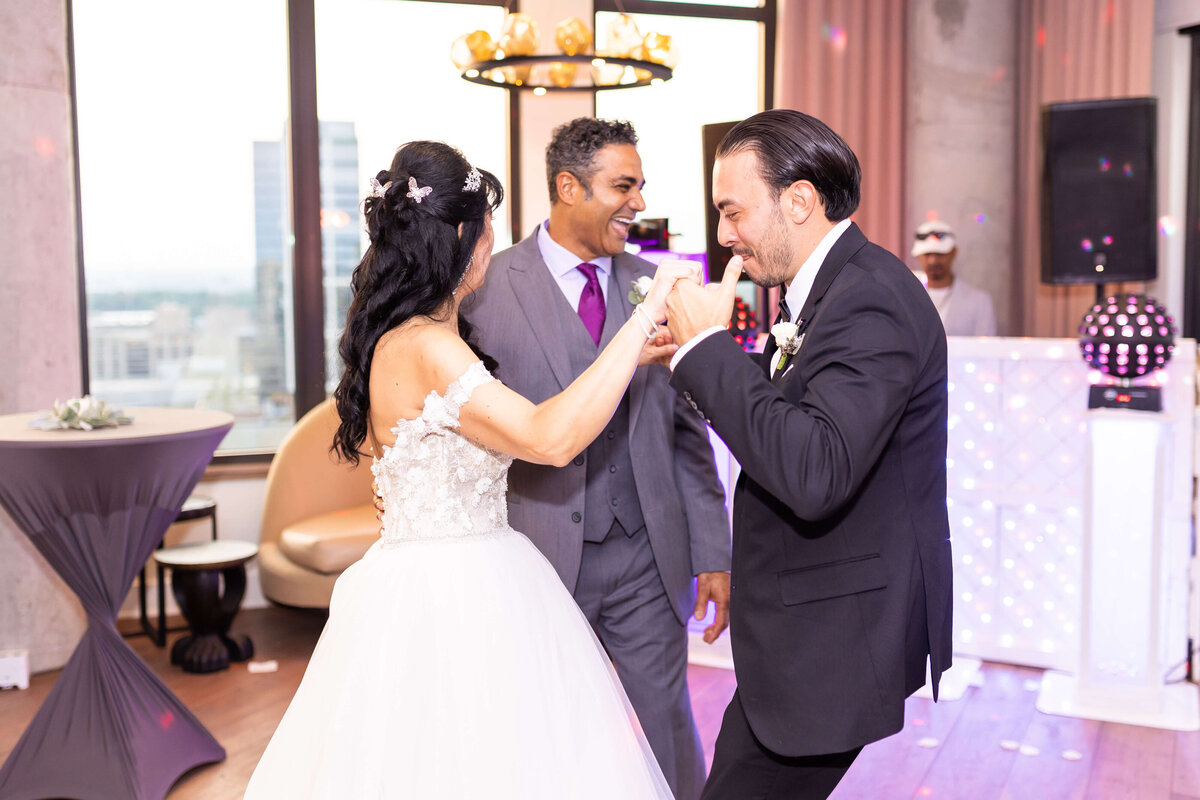 Bride and groom dancing at wedding reception at The Aertson hotel, Nashville