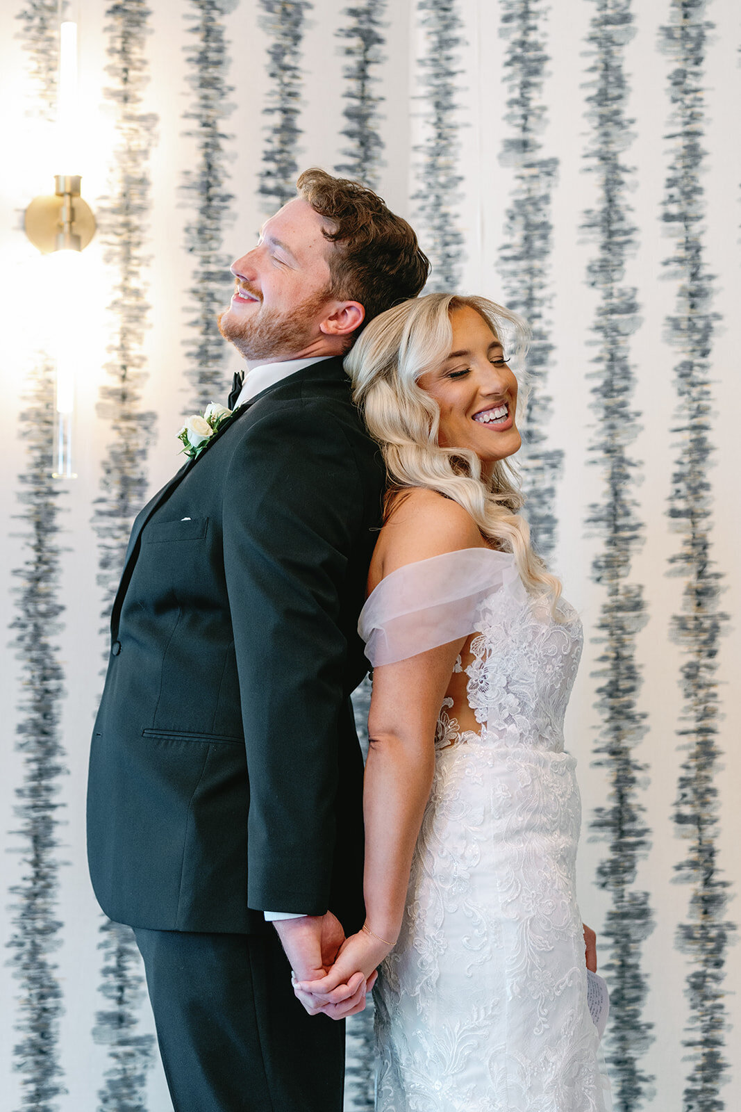 Bride and groom first touch