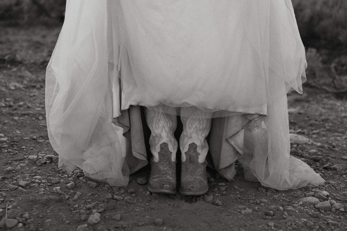 Brides cowboy boots during her Wyoming adventure elopement