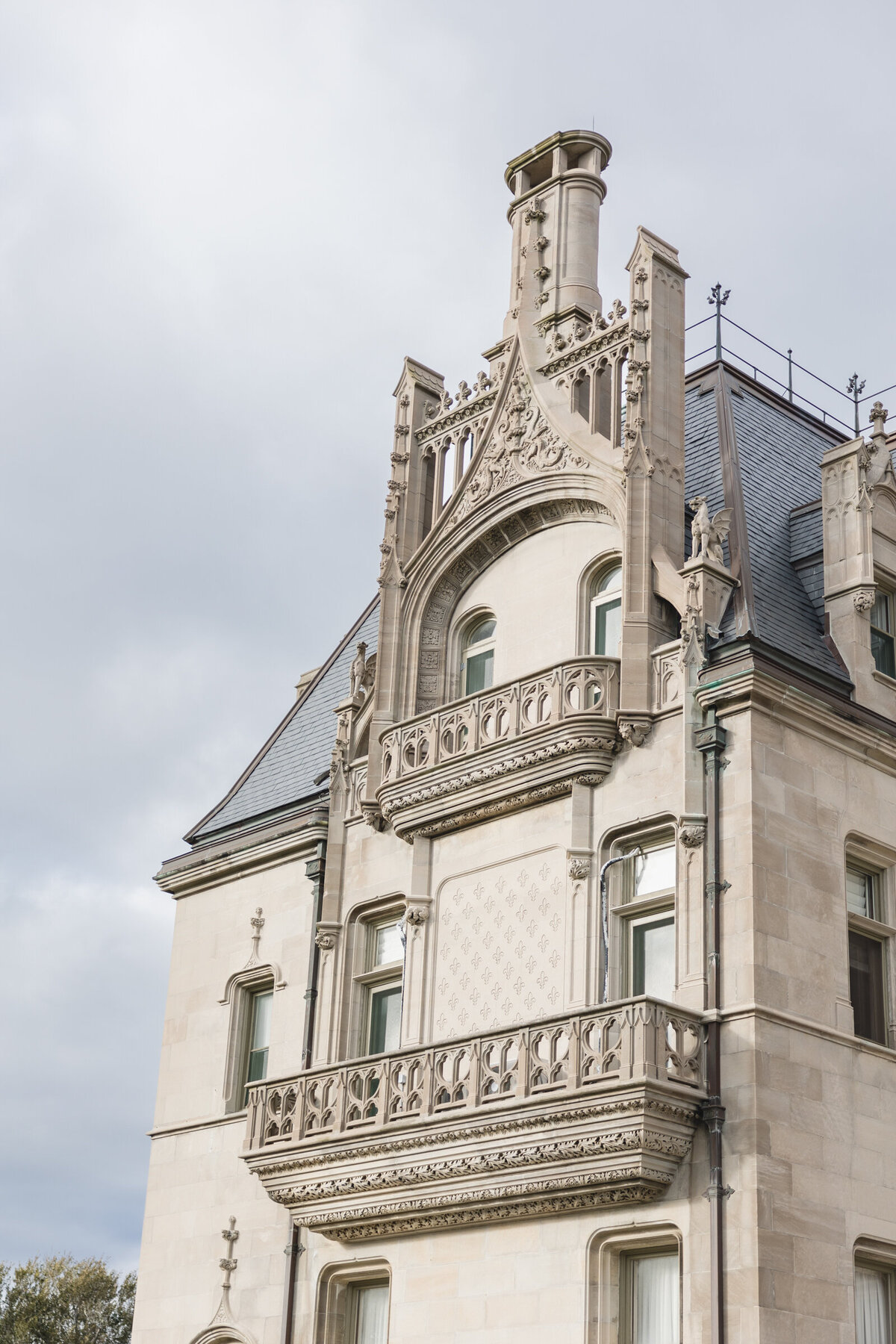 Close up of the opulent ochre Court in Newport rhode Island