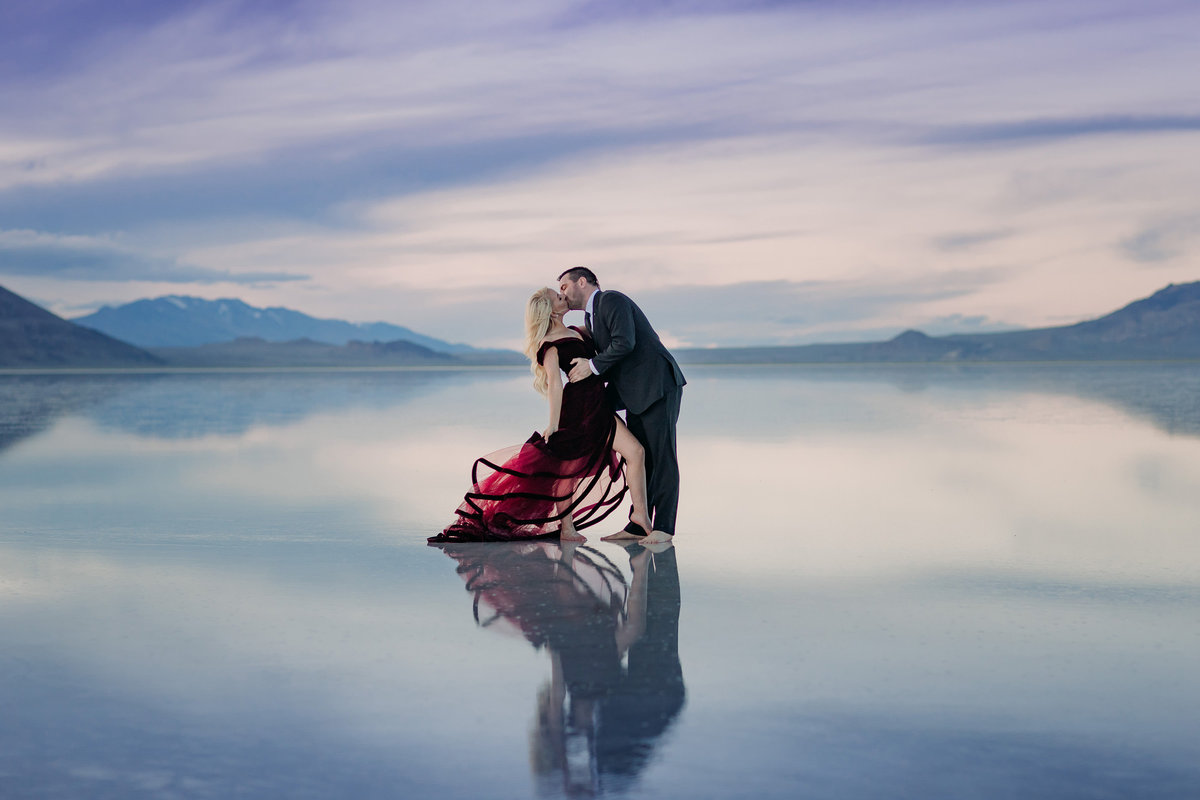 flooded bonneville salt flats utah elegant engagement couples photos