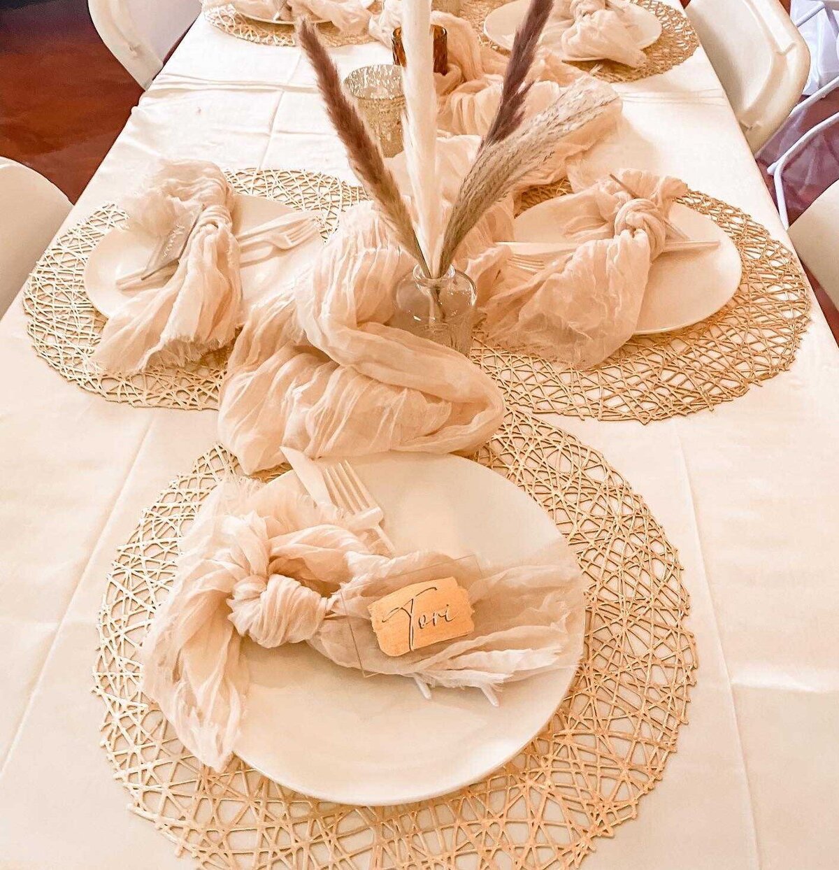 Soft romantic tablescape for bridal shower