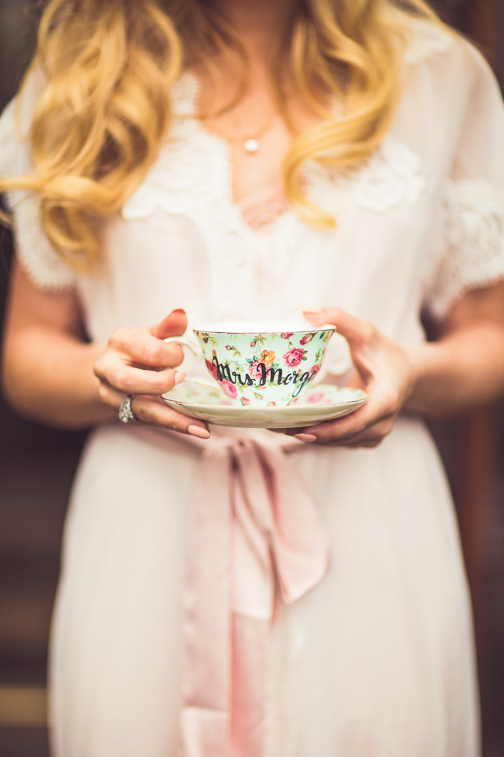 Wedding Photograph Of Woman Holding a Teacup Los Angeles