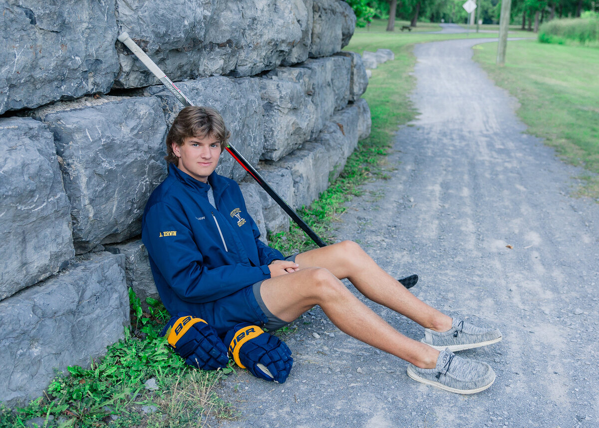 Senior pictures guy hockey player from Victor, NY