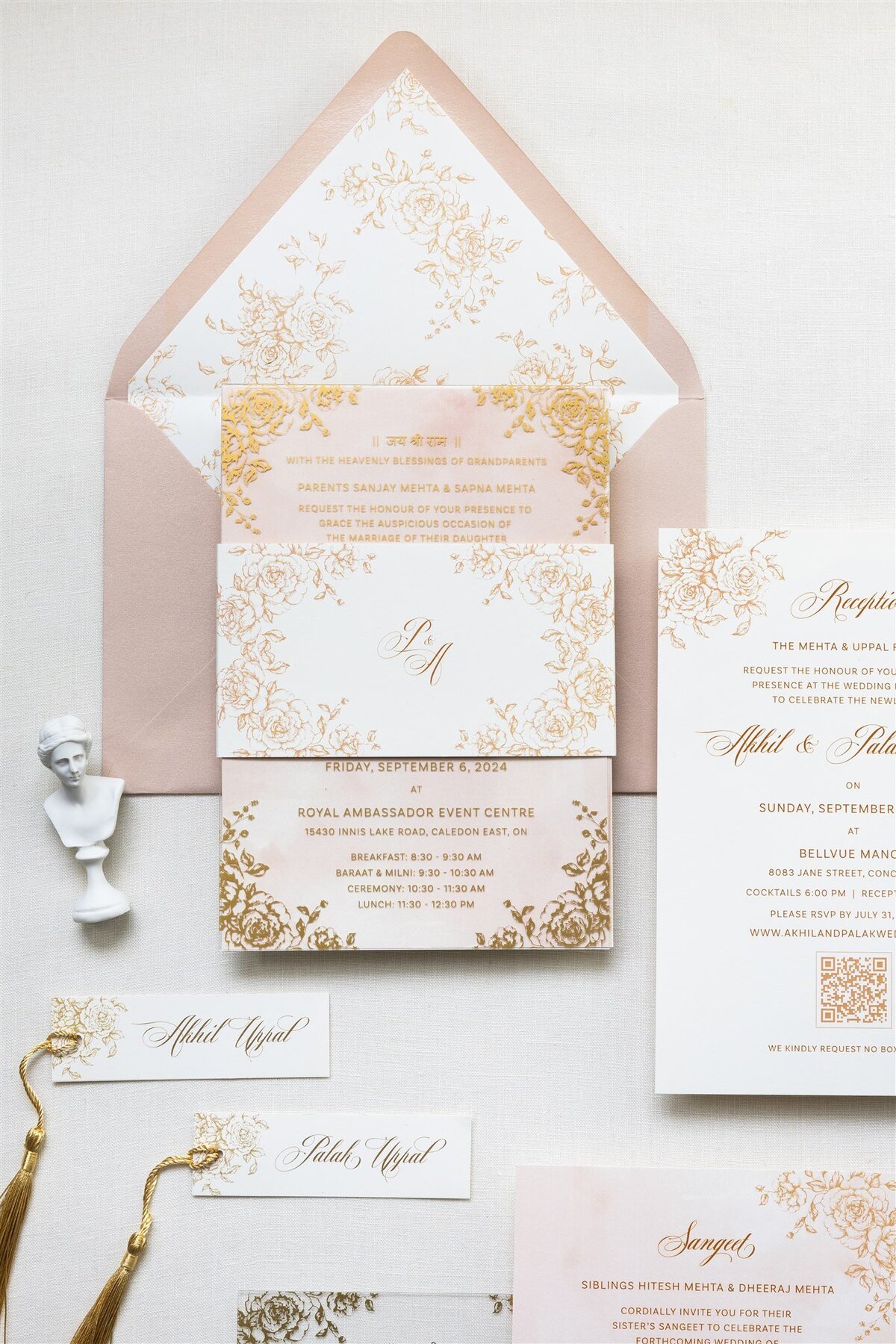 G Designers Gold Acrylic and Blush Wedding Invitation 4