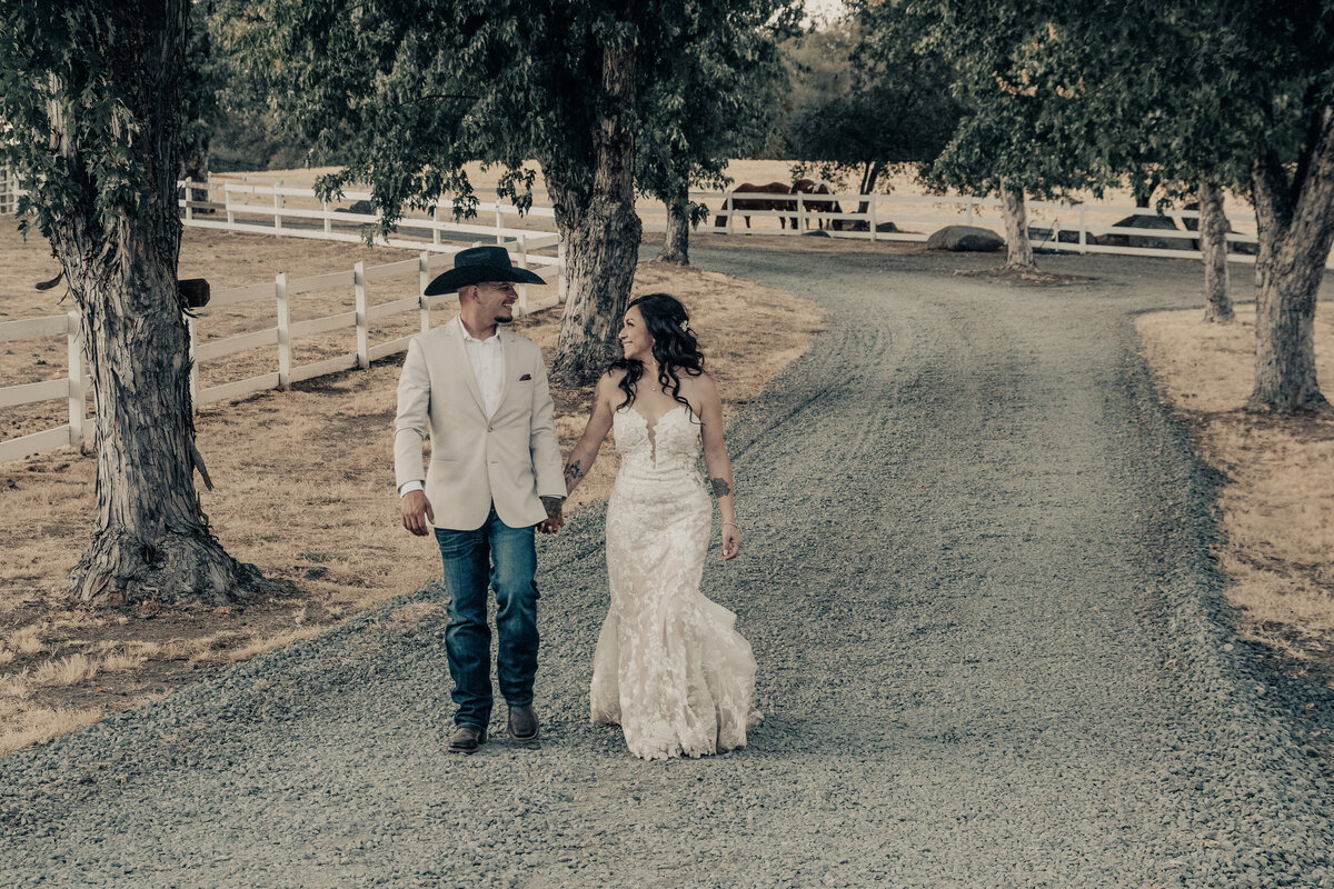 bride and groom walking