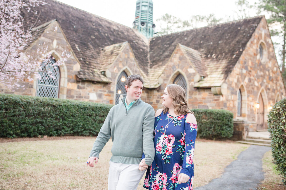 A couple at Berry College in Rome Georgia for light and airy engagement portraits session by Jennifer Marie Studios, top Atlanta Georgia wedding photographer.