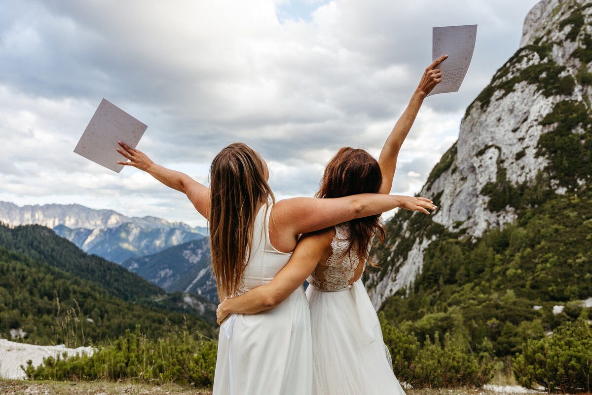 Romantic couple mountain elopement Slovenia