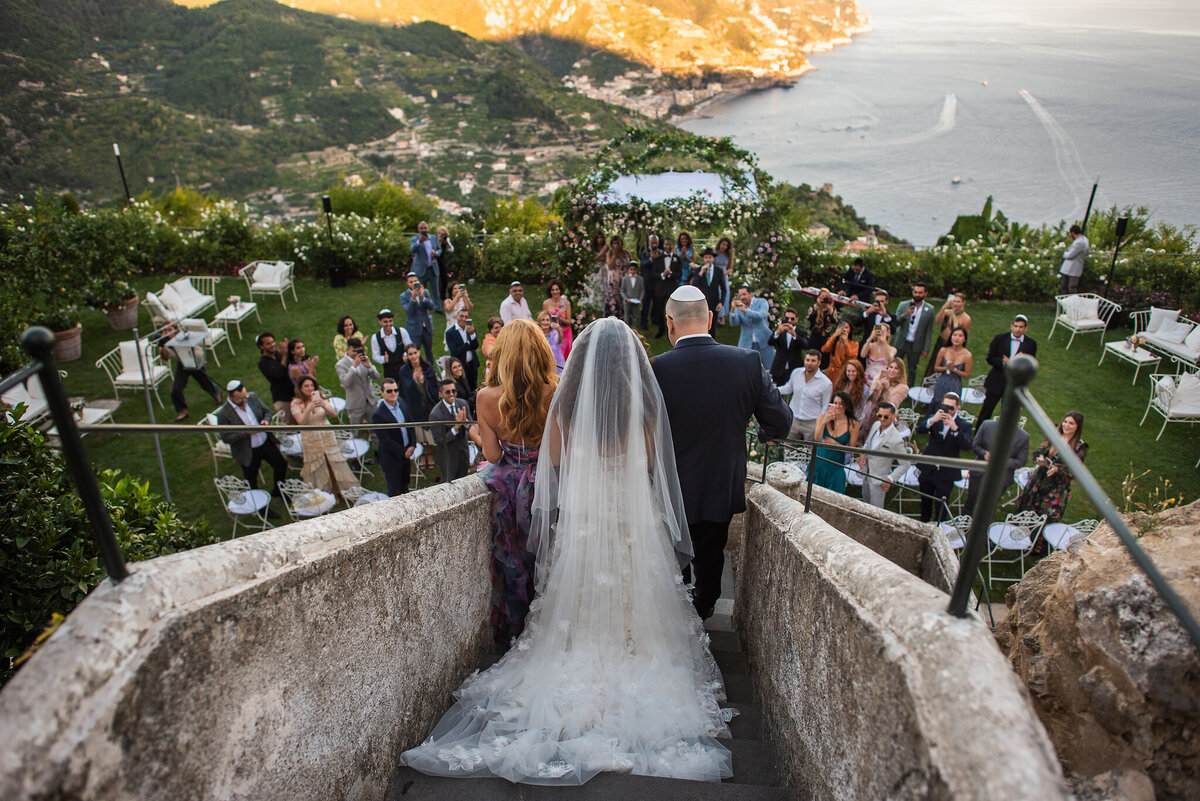 Bridal entrance to the ceremony with the view of Amalfi coast
