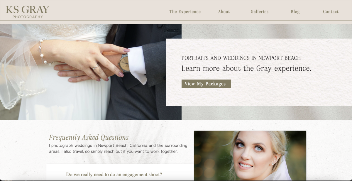 custom Showit website design for a wedding photographer in Orange County