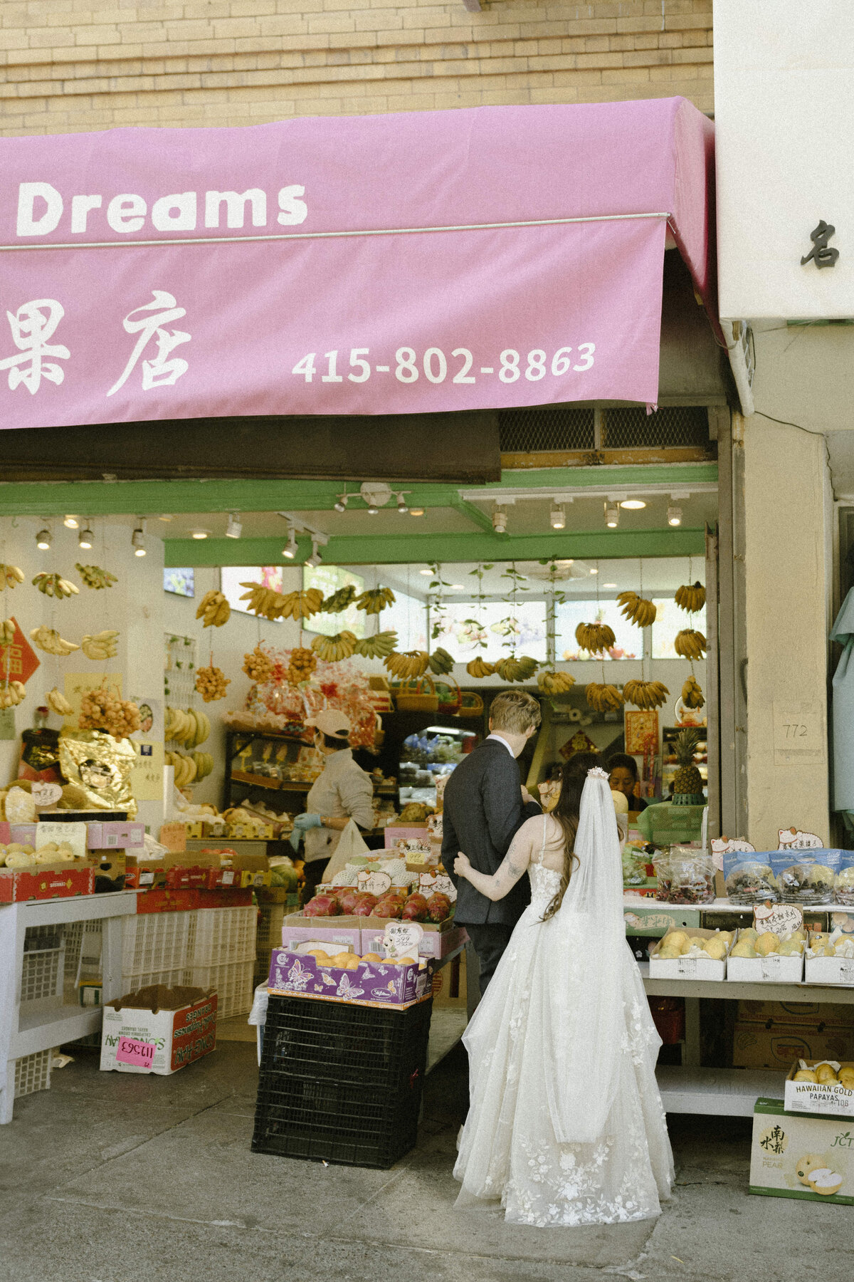 Bride and Groom in China Town in San Francisco, California