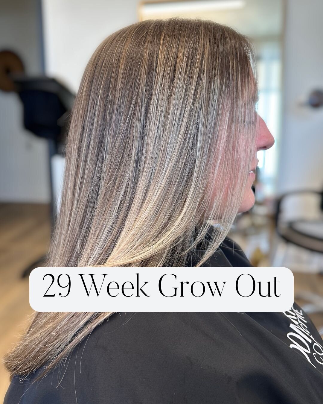 Omaha lived-in dimensional blonde goes 29 weeks between salon appointments without a harsh grow-out line of demarcation and brass.