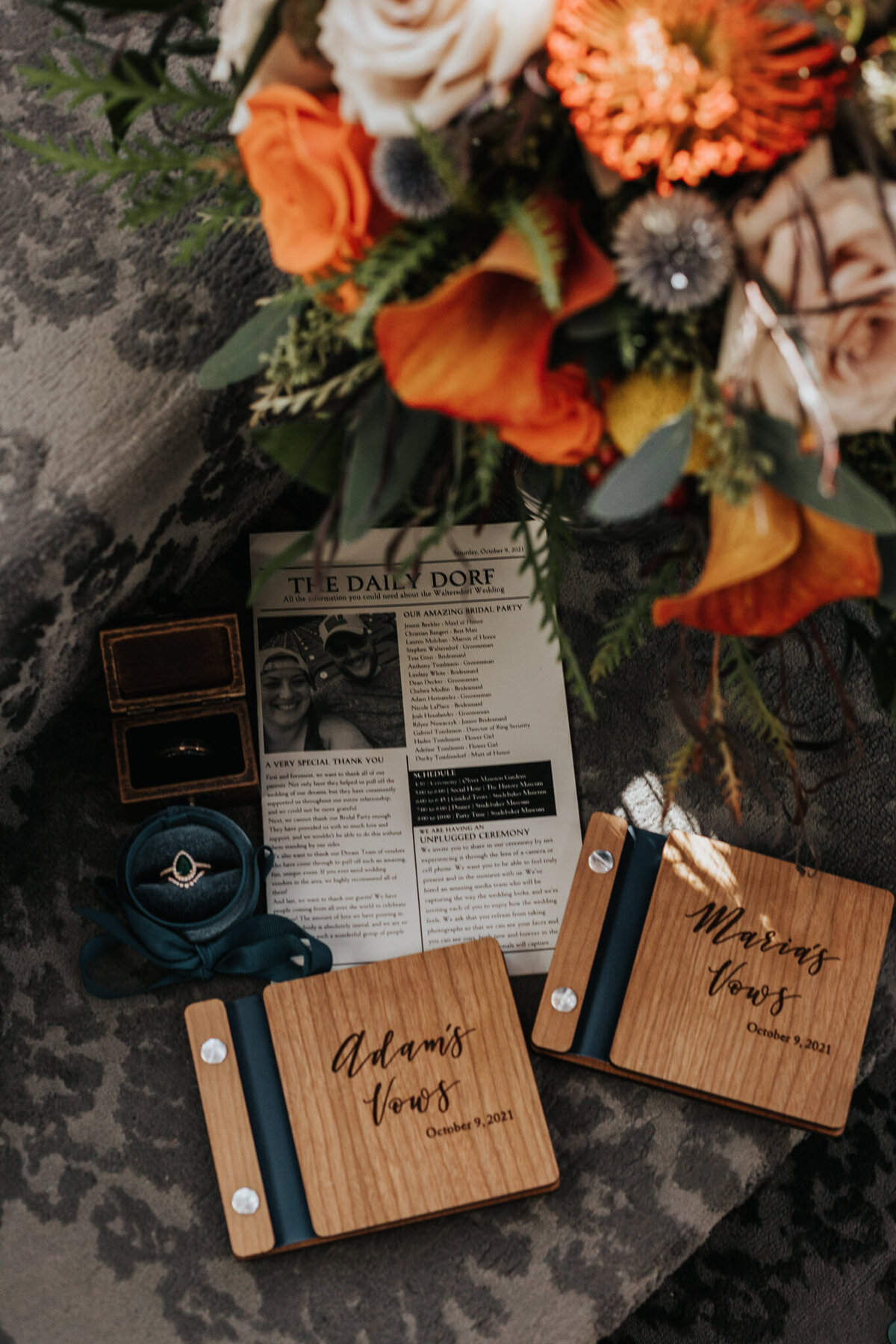 Elegant wedding flatlay detail shot