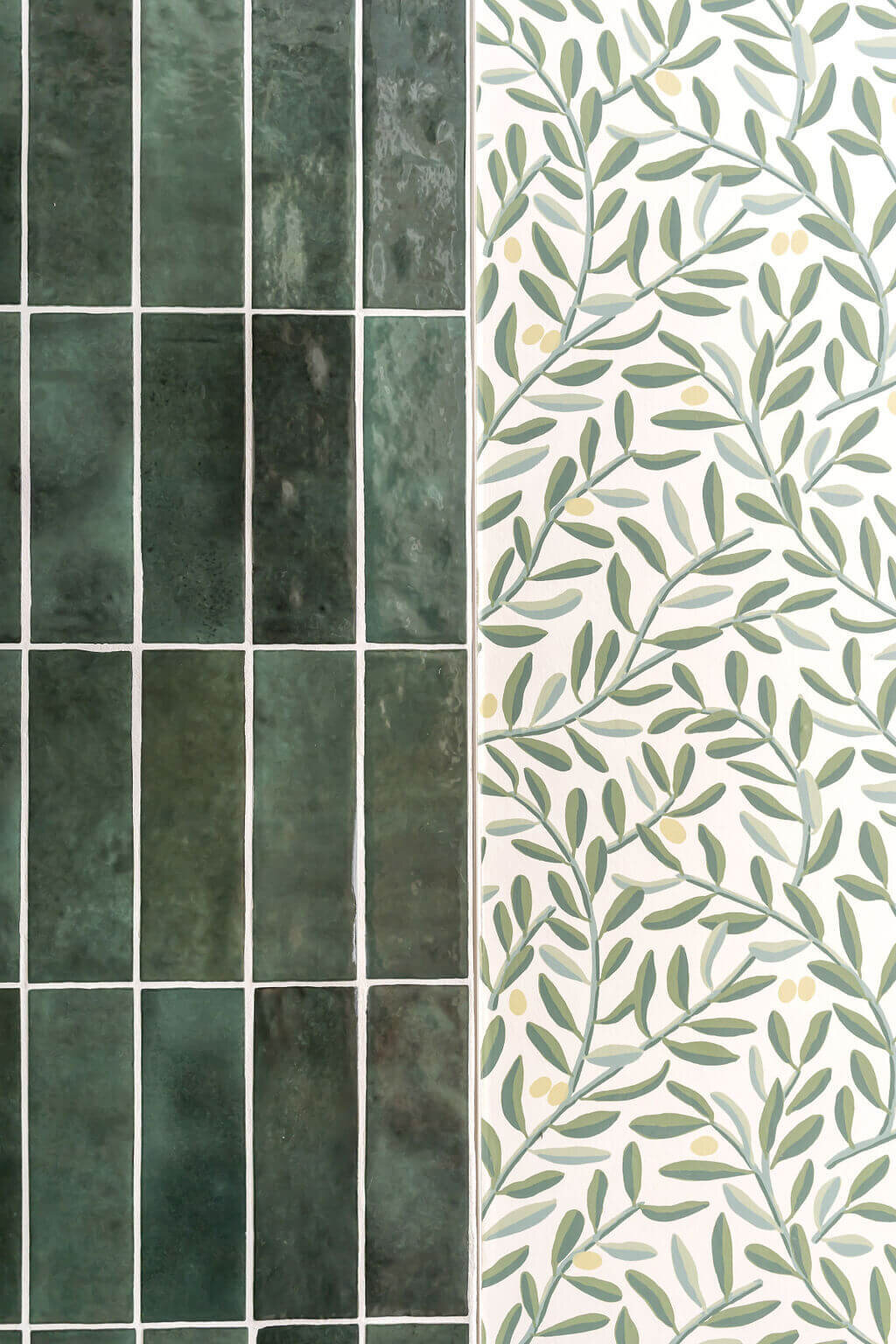 sweet southern home gracies space green floral watercolor wallpaper and green tile detail