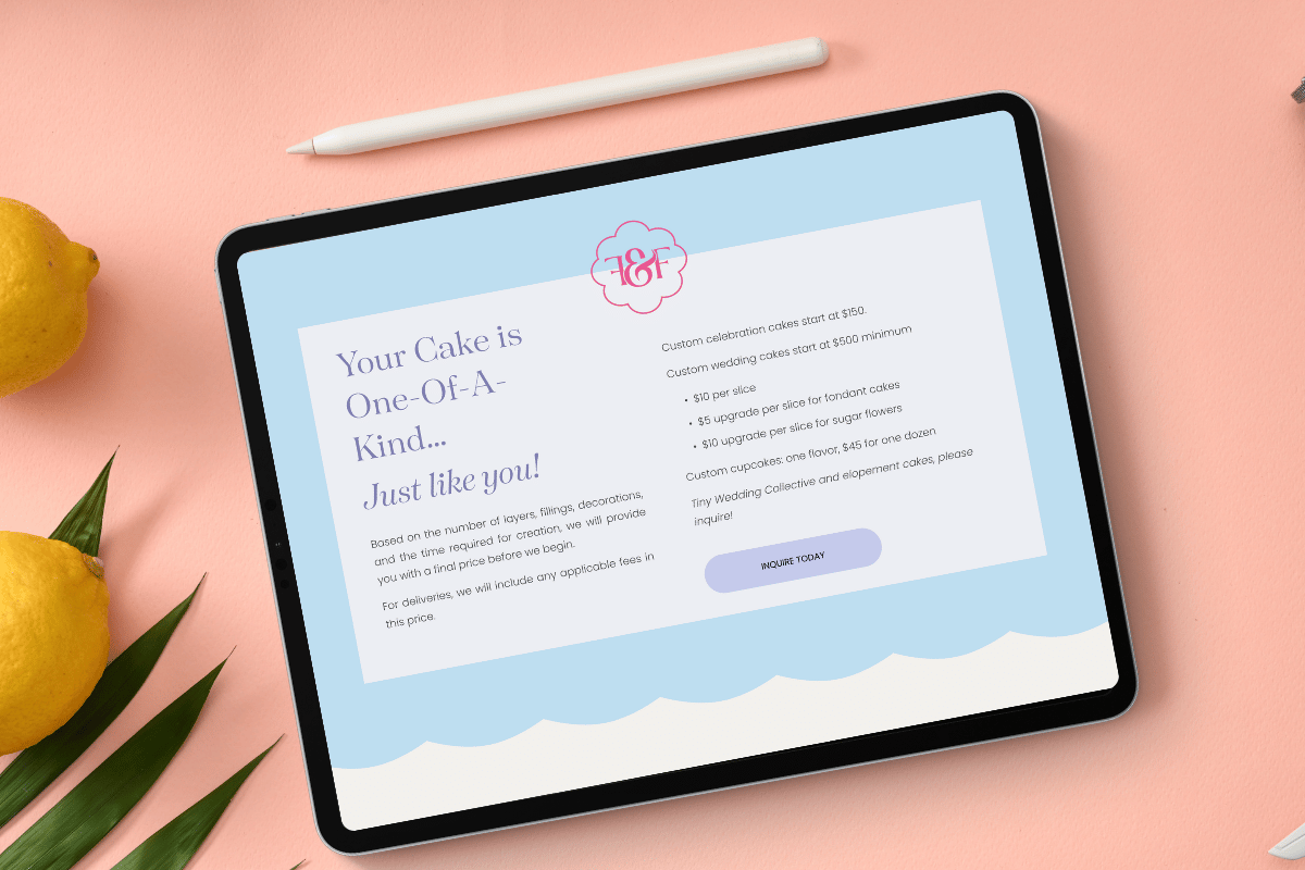 custom squarespace website design for Frost and Flourish, a Washington DC Cake Bakery and Patisserie