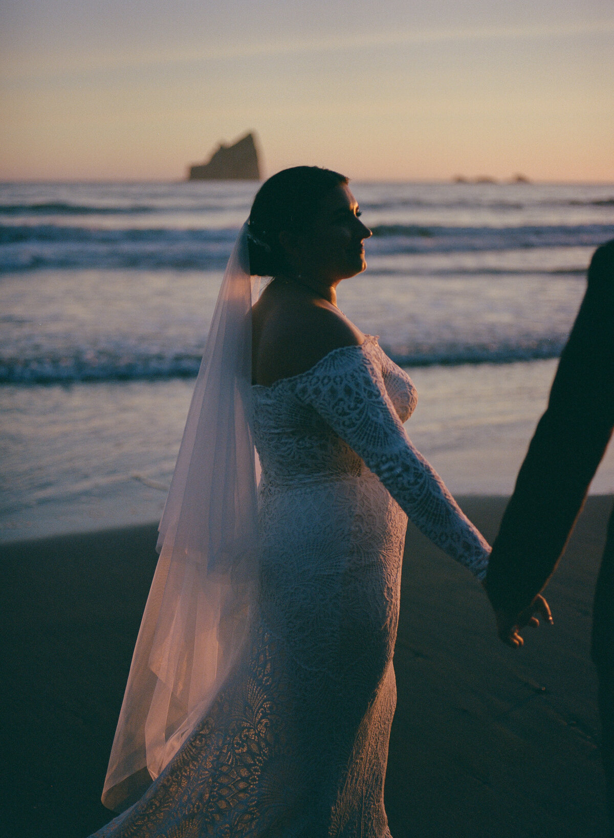 Sunset coastal elopement on the beach in Redwoods Forest