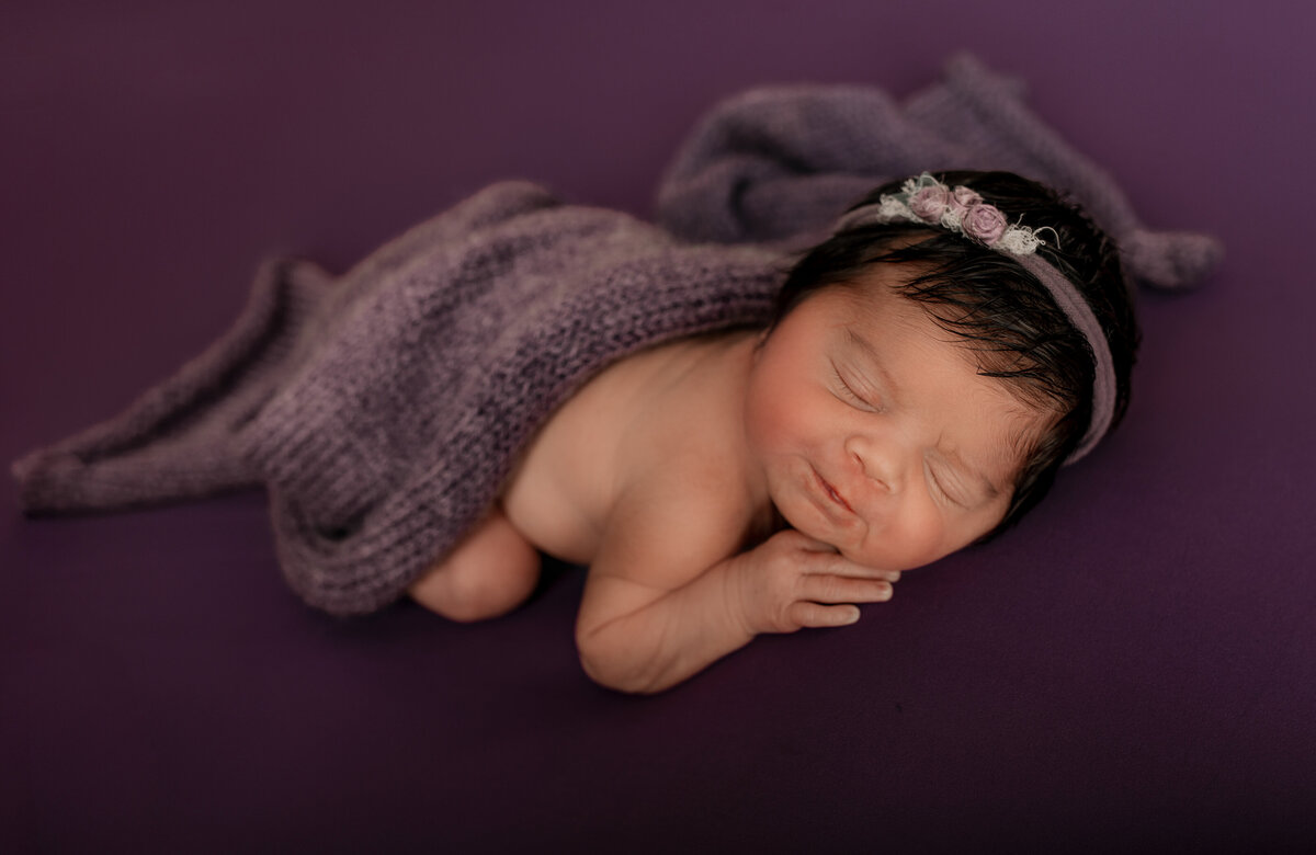 Newborn-Baby-Sleeping-Purple Backdrop