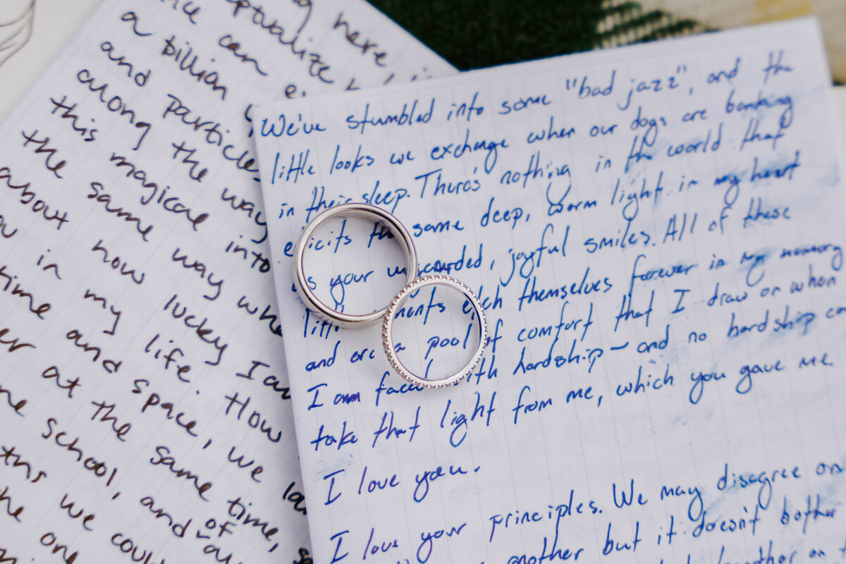 Close-up of bride reading vows.