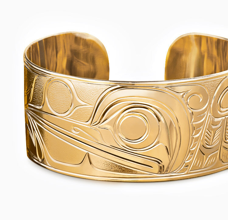 hummingbird native art carved gold bracelet