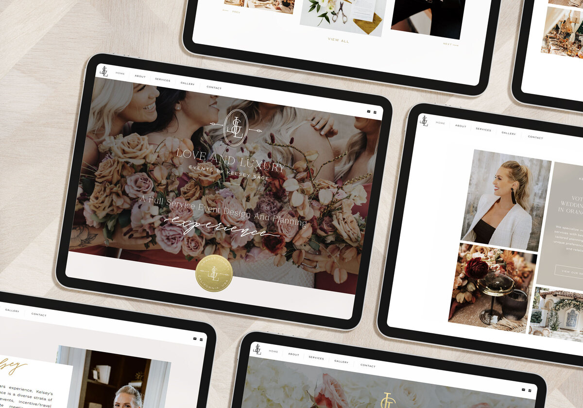 Mockup of website on ipad screen for luxury wedding planning business