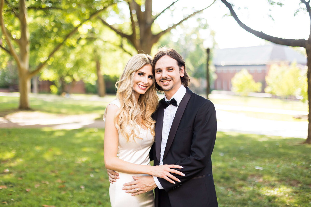 Bride and groom portraits in the grounds of Vanderbilt Alumni Hall, Nashville