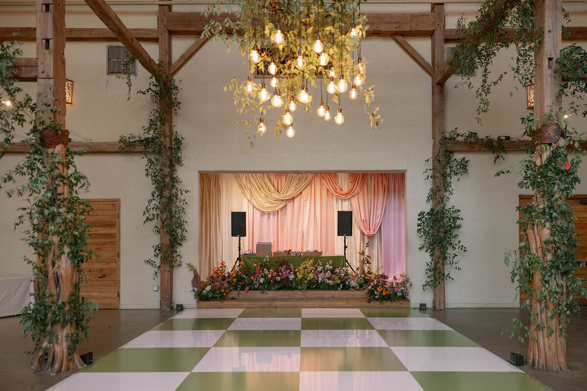 colorful wedding reception in Barr Mansion Ballroom